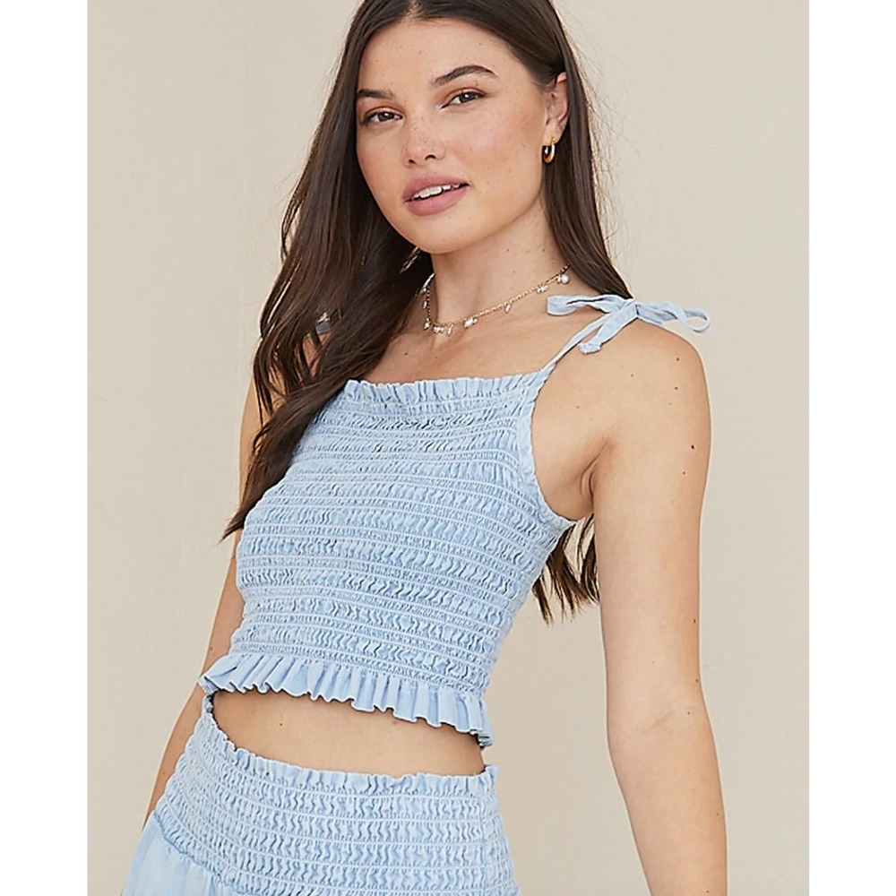 Bella Dahl Light Blue Smocked Crop Top